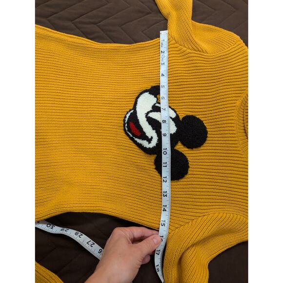 Junior size gold Mickey Mouse turtle neck knit varsity style sweater, Forever 21 - Picture 7 of 11